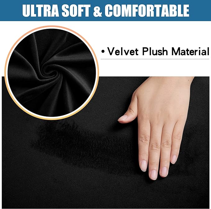 Smiry Velvet Seat Covers for Dining Room Chair Set of 6, Stretch Fit Removable Washable Chair Seat Cushion Protector Slipcovers with Ties, Black