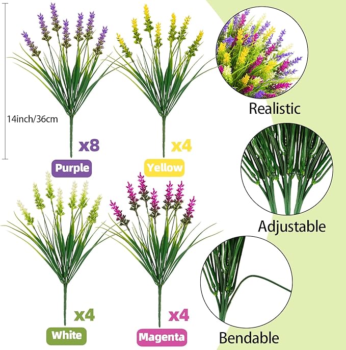 N&T NIETING 20 Bundles Artificial Plants Outdoor Fake Monkey Grass with Flowers for Pot Garden Verandah Decor for Window Garden Office Patio Hanging Planter Pathway Front Porch (Mix Color 2)