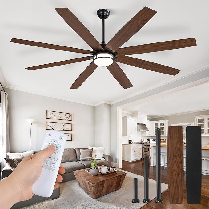 72 Inch Ceiling Fans with Lights, Large Black Ceiling Fans with Remote, Farmhouse Modern Ceiling Fan Fixtures with Bright LED Light for Living Room, Bedroom, Kitchen