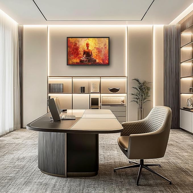 Flintis Large Buddha Wall Art Zen Buddha Statue Pictures Wall Decor Abstract Religion Canvas Painting Print Artwork Decoration Framed for Living Room Bathroom Master Bedroom Office 36L x 24W