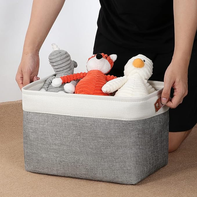 DULLEMELO Storage Baskets for Organizing, Rectangular Fabric Storage Bins Collapsible, Perfect for Shelves, Closets, Empty Gift Baskets (3-Pack Medium-15 inch X 11 inch X 9.5 inch , White&Grey)