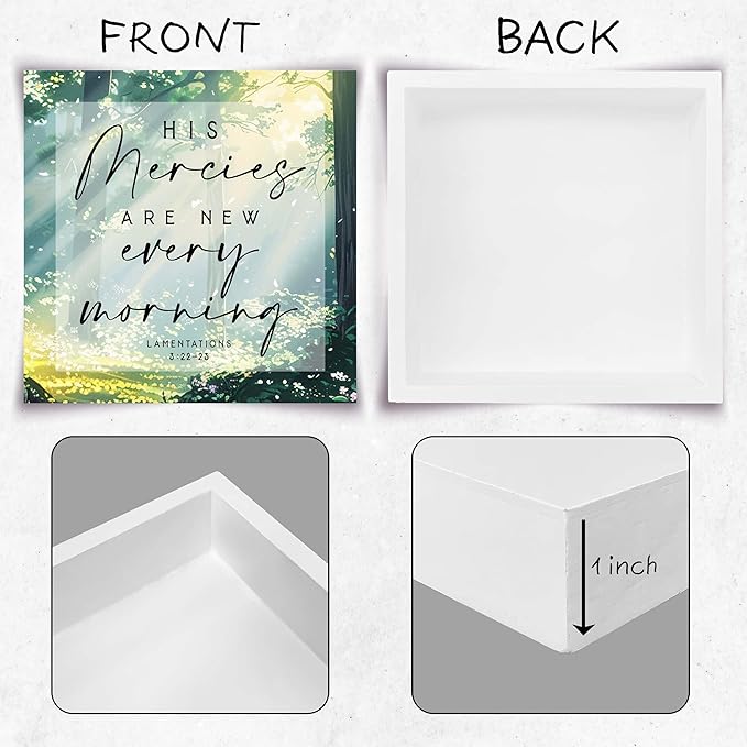 Christian Gifts, ‘His Mercies Are New Every Morning’ Wooden Box Sign Decor, Thanksgiving, Christmas Gifts, Christian Decorations, Christian Home Décor Gifts for Family, Friends, etc.(061)