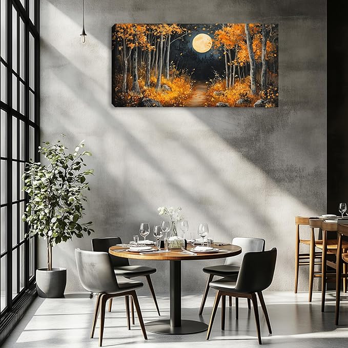 Forest Canvas Wall Art Nature Landscape Painting Moon Tree Scenery Picture Wall Decor Large Framed Artwork for Living Room Bedroom Office Home Wall Decorations 40L x 20W