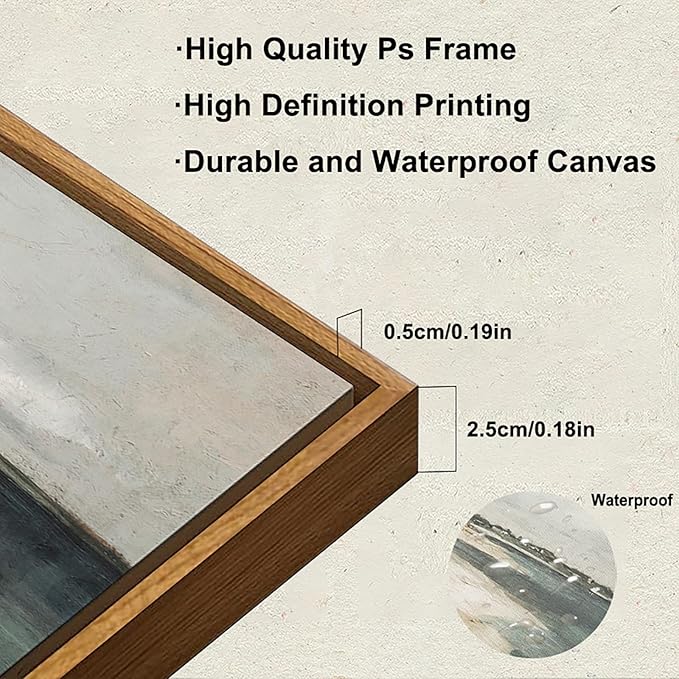 KBKBART Vintage Wall Art, Retro Coastal Seaside Beach House Framed Canvas Art Prints Painting Farmhouse Decor, Rustic Impressionism Scenic Landscape Wall Decor for Bathroom, Bedroom Living Room,