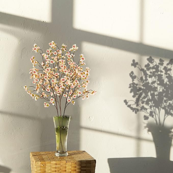 Uieke 3PCS Silk Cherry Blossom Branches, 40.5in Artificial Cherry Blossom Flowers Long Stems Fake Flowers Arrangements for Tall Vase Wedding Home Japanese Decor, Yellow Pink