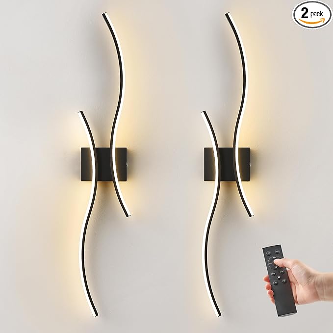 Battery Operated Wall Sconce Set of 2, Dimmable Modern LED Rechargeable Wall Light with Remote Control, Wall Decor for Living Room, Hallway, Quick Install, No Electrician Required