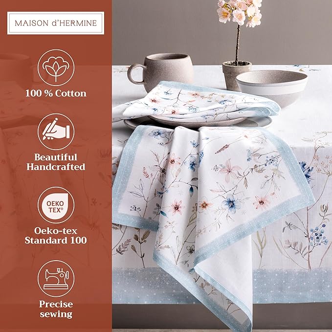 Maison d' Hermine Cloth Napkins Set of 4 100% Cotton Everyday Reusable Square Napkins Cloth Washable, Dinner, Party, Wedding, Restaurant (Ice Florals, 20" x 20")