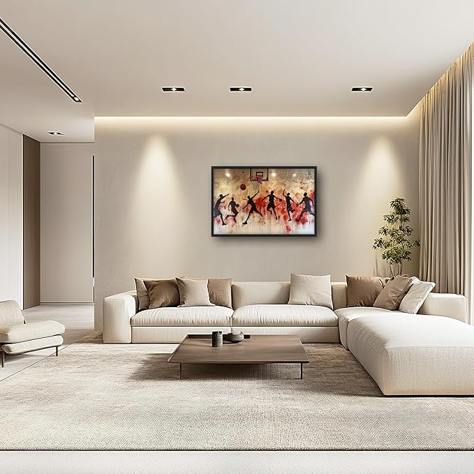 Flintis Large Basketball Sports Framed Wall Art Basketball Players Pictures Wall Decor Abstract Graffiti Canvas Painting Print Artworks Framed for Living Room Bathroom Master Bedroom 36L X 24W