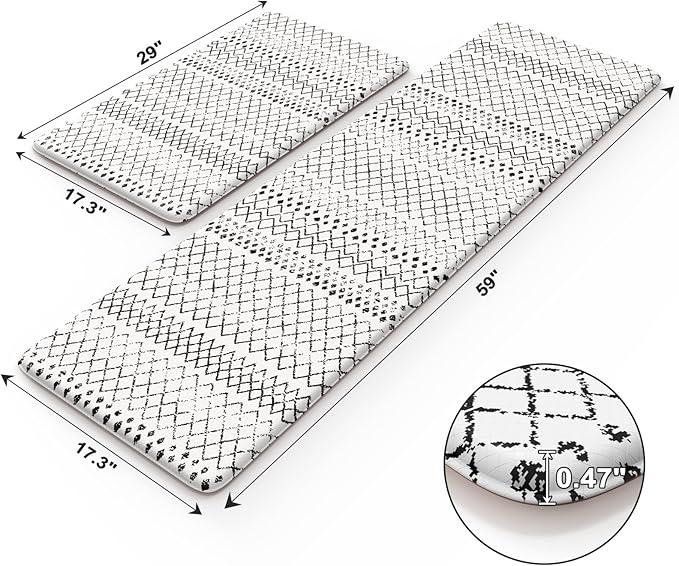 KIMODE Kitchen Mats 2PCS,Anti Fatigue Geometric Kitchen Rugs,Non Slip Waterproof Kitchen Mats for Floor,Cushioned Comfort Foam Standing Desk Mat for Home, Office, Sink,Laundry,Black and White