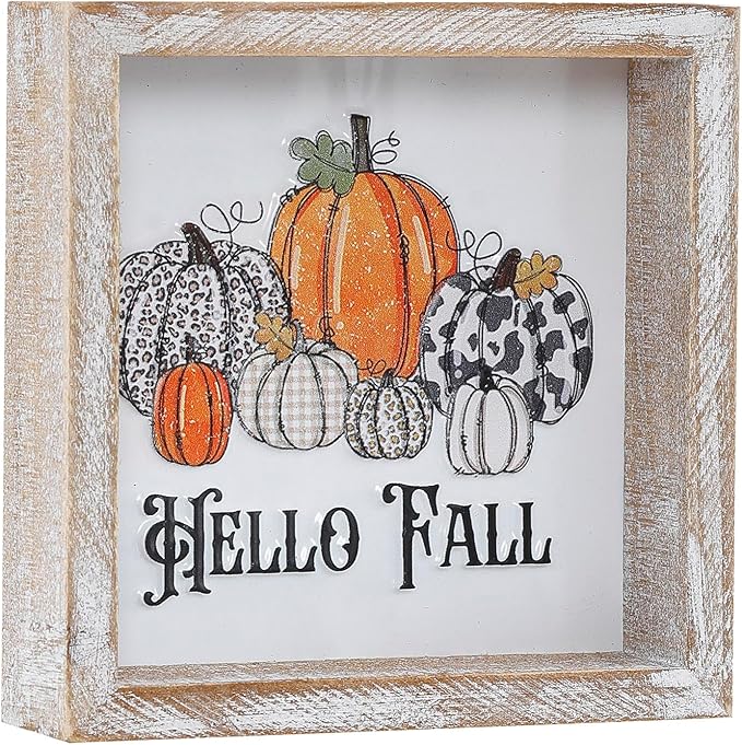 Embossed Pumpkin Sign, Farmhouse Autumn Decorations, Wooden Fall Tiered Tray Decor for Shelf Cubicle Desk Mantel, Rustic Thanksgiving Table Decor