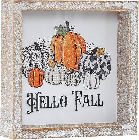 Embossed Pumpkin Sign, Farmhouse Autumn Decorations, Wooden Fall Tiered Tray Decor for Shelf Cubicle Desk Mantel, Rustic Thanksgiving Table Decor