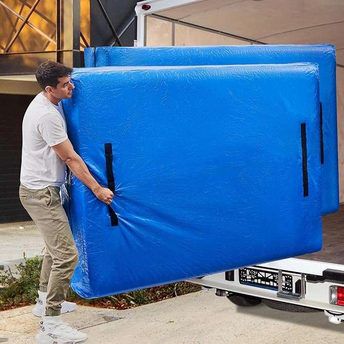 BETU Mattress Bags for Moving, Mattress Protector Waterproof Mattress Cover Cal King Size Storage Bags with 8 Heavy-Duty Handles and Zipper for Bed Extra Thick Large(2 Pack, 86"x75"x15" Blue)