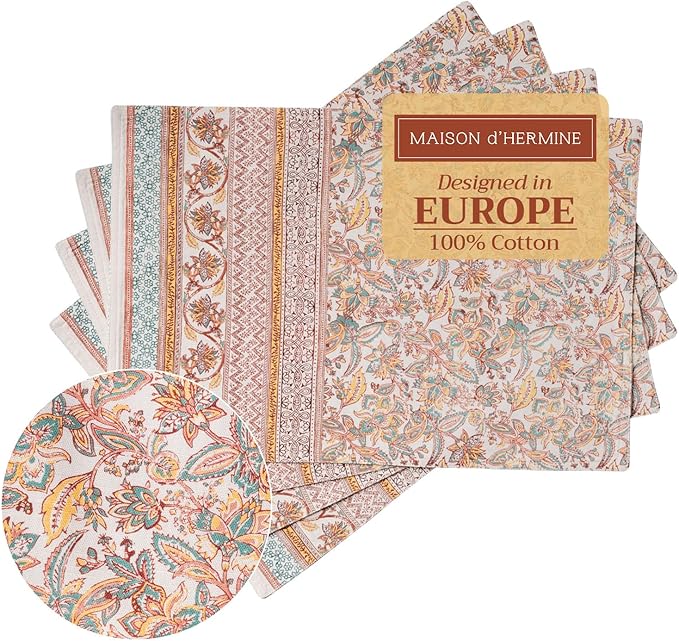 Maison d' Hermine Placemats Set of 4 100% Cotton Washable Cloth Place Mats, Reusable Table Mats for Kitchen Dining Decoration, Party, Wedding, Restaurant (Nila, 13" x 19")