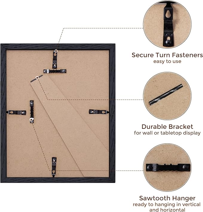 Fun Memories 8x10 Black Picture Frame, Natural Oak Wood 8 x 10 Photo Frames, 8 by 10 Frames Real Glass, 8x10 Picture Frame with Mat for 5x7, Rustic Black Wood Frame 8"x10", 1 Pack