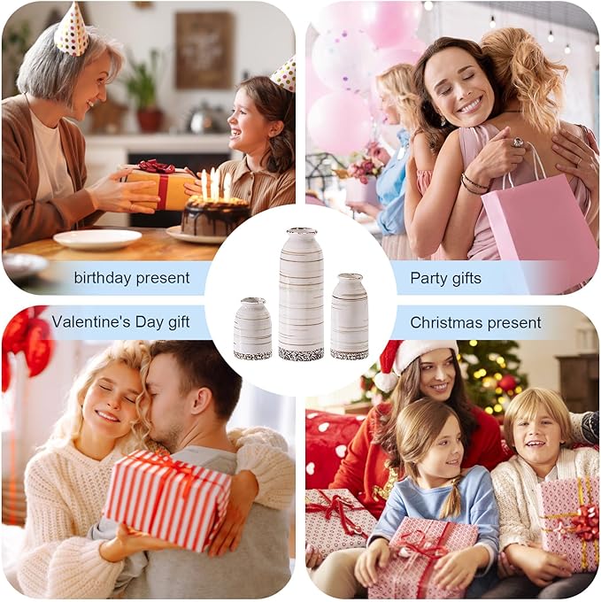 Ceramic Vase Set of 3, Farmhouse Rustic Decorative Vase for Home Decor, Modern Glazed Vase, Table Centerpiece for Living Room, Shelf, Bedroom, Kitchen (Omega Yellow)