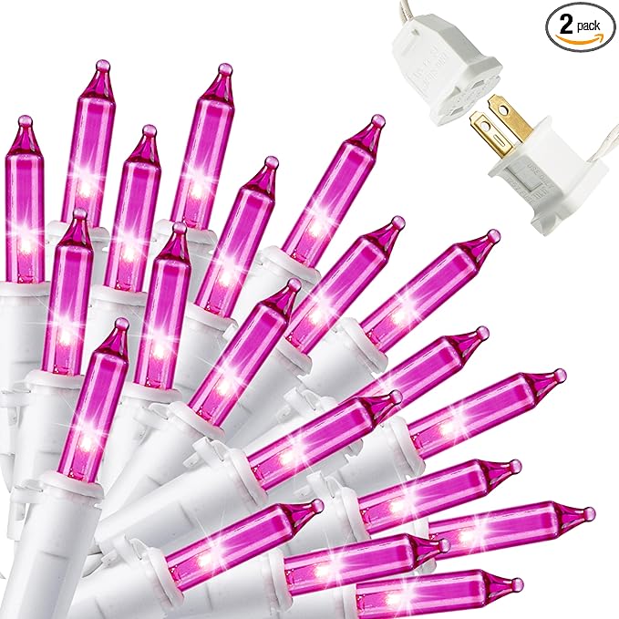 Joiedomi Christmas String Lights Indoor,200(2×100) Mini Pink Light,42.8 FT Lighting Decor for Dorm Classroom Bedroom Holiday Wedding Party Garland Birthday Festival,White Wire