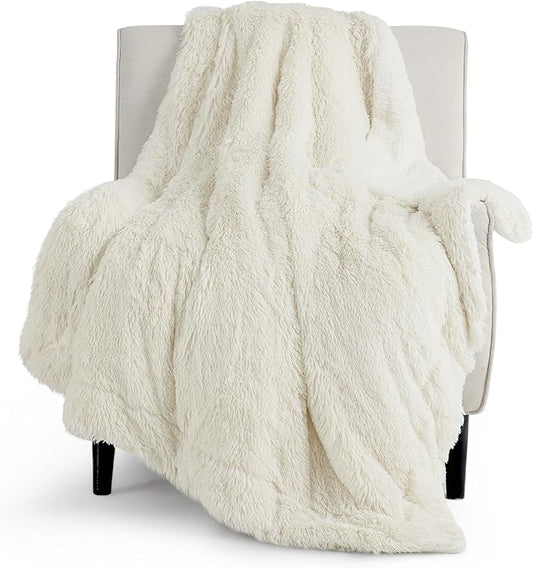 Bedsure GentleSoft Fluffy Cream Throw Blanket Decorative Blankets for Bed Couch Sofa, Cream Decor Sherpa Fleece Soft Cozy Fuzzy Plush Thick Warm Faux Fur Decorations, Ivory Baby Girl Gifts, 50x60