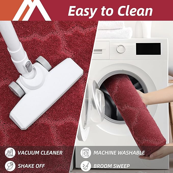 COSY HOMEER Soft Kitchen Rugs [2 PCS] for in Front of Sink Super Absorbent Kitchen Floor Mats and Mats 20x30 Inch/20X48 Non-Skid Kitchen Mat Standing Mat Washable,Polyester,Red