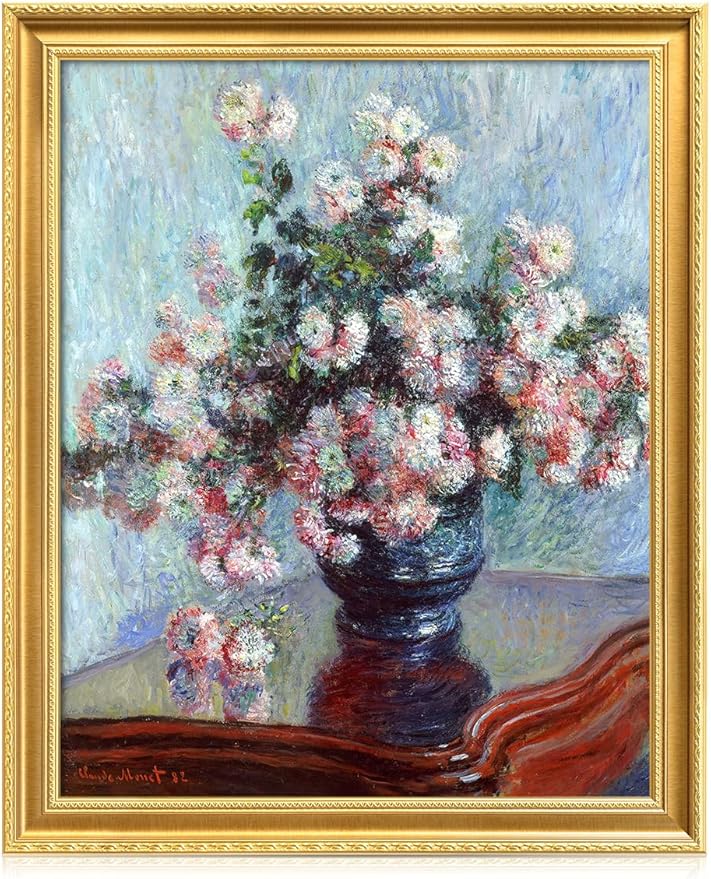 DECORARTS - Claude Monet Chrysanthemums 1882 Giclee Print with Gold Solid Wood Frame, Impressionist Large Framed Wall Art, Ready to Hang, Framed Size 28.75x34.75, Made in USA