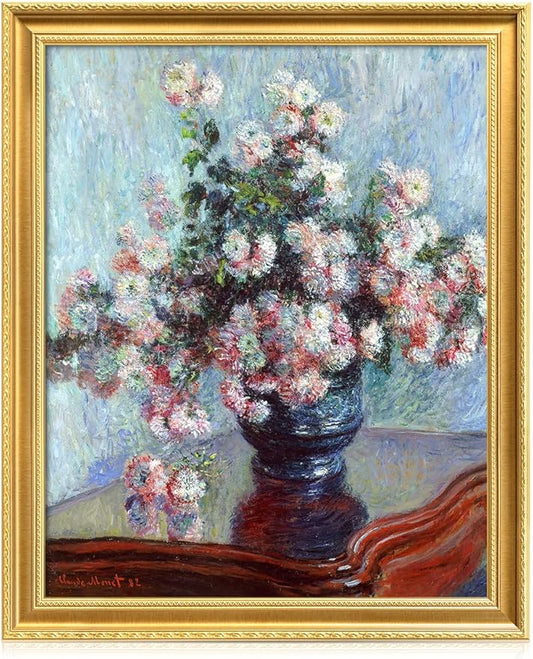 DECORARTS - Claude Monet Chrysanthemums 1882 Giclee Print with Gold Solid Wood Frame, Impressionist Large Framed Wall Art, Ready to Hang, Framed Size 28.75x34.75, Made in USA
