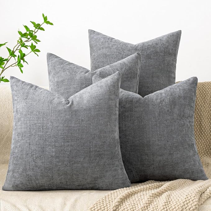 Set of 4 Soft Textured Decorative Throw Pillow Covers 18x18 Inch Cozy Farmhouse Cushion Cover Square Accent Pillow Cases for Bed Couch Sofa Living Room, Grey