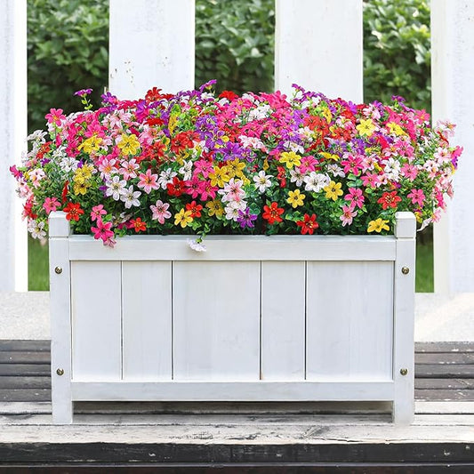 SHareconn Artificial Flowers for Outdoors Spring Decoration, Fake Silk Realistic Faux Plants UV Resistant for Outdoor Planter Porch Patio Summer Outside Decor, 20 Bundles,RedRosyPurpleYellowPinkWhite