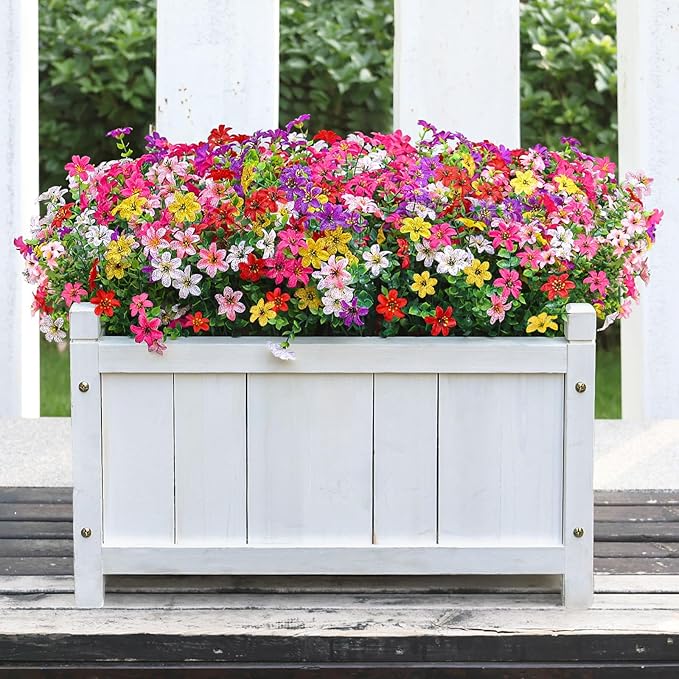 SHareconn 40 Bundles Artificial Flowers for Outdoors Spring Decoration, Fake Silk Realistic Faux Plants UV Resistant for Outdoor Planter Porch Patio Summer Outside Decor, RedRosyPurpleYellowPinkWhite