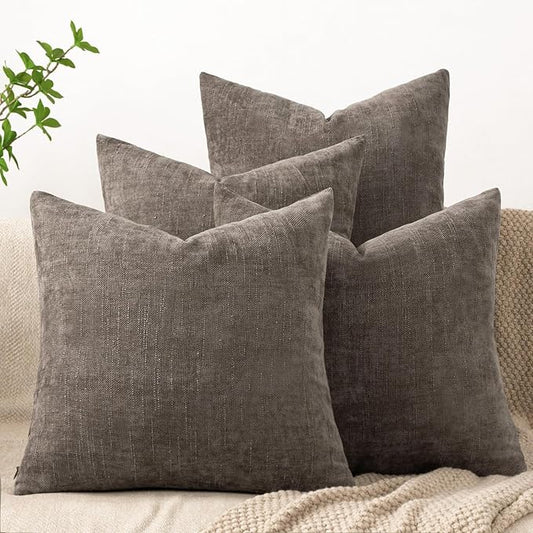 Set of 4 Soft Textured Decorative Throw Pillow Covers 16x16 Inch Cozy Farmhouse Cushion Cover Square Accent Pillow Cases for Bed Couch Sofa Living Room, Taupe Grey