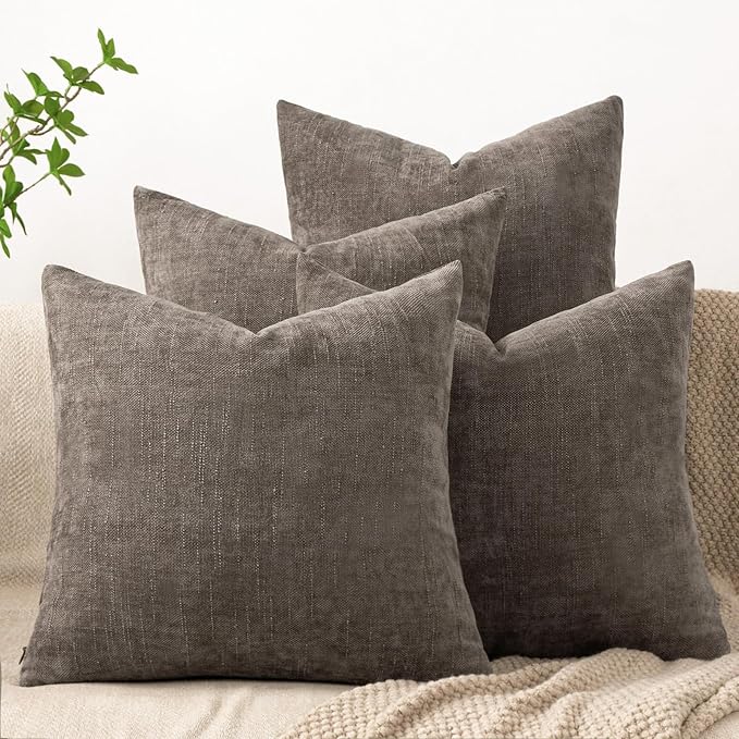 Set of 4 Soft Textured Decorative Throw Pillow Covers 24x24 Inch Cozy Farmhouse Cushion Cover Square Accent Pillow Cases for Bed Couch Sofa Living Room, Taupe Grey