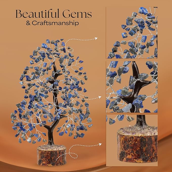 Lapis Lazuli Crystal Tree, Gemstone Tree, Home Decor, Office Desk Decor, Living Room Decor, Bonsai Trees for Positive Energy, Fake Plants, Birthday Gifts for Women, Office Desk Accessories 10-12"