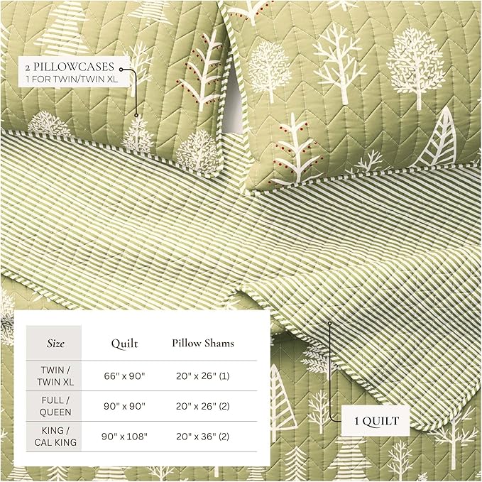 Great Bay Home King Reversible Rustic Lodge Sage and Red Bedspread Quilt with Shams - All Season Cabin Forest Coverlet Bedding Set (Includes 1 Quilt, 2 Pillow Shams)