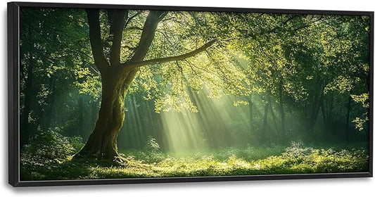 Framed Large Wall Art for Living Room, Green Forest Tree Canvas Wall Decor, Large Nature Pictures Framed Painting, Natural Landscape Artwork for Bedroom Office Home Decor 60L'' × 30W''