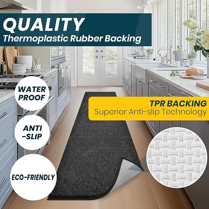 Washable Kitchen Rug 24" x 82" / 60cm x 210cm, Non Slip Kitchen Mat for Floor, Absorbent Indoor Entryway Runner Rug for Hallway, Laundry, Bathroom, Bedroom (Roll Packing)