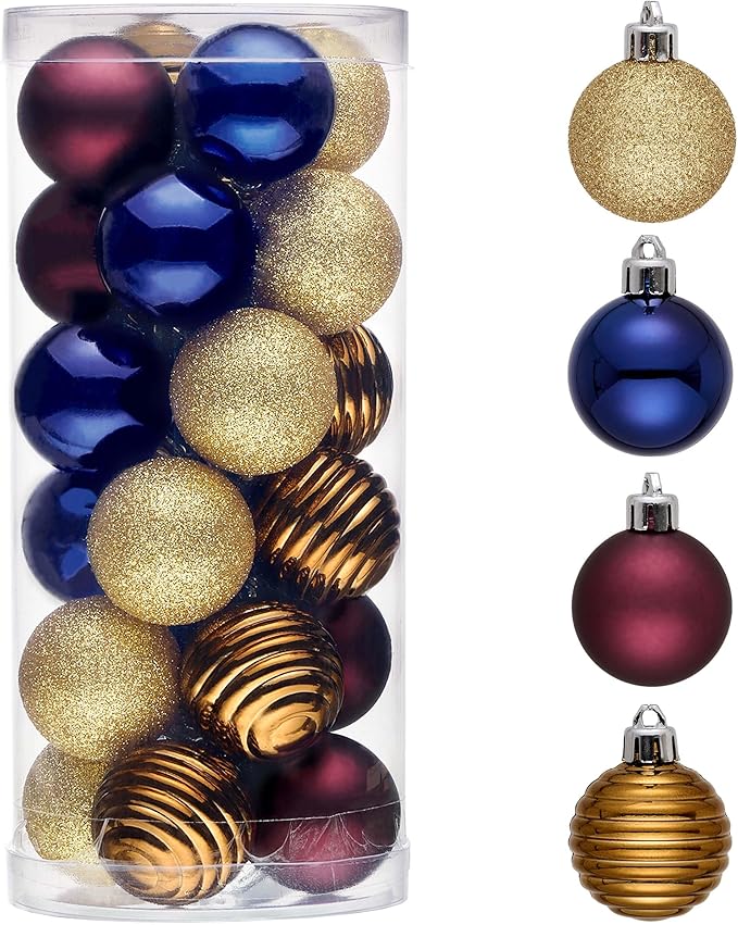 Valery Madelyn 1.57 Inches Small Christmas Tree Decorations Ornament Set for 4th of July Fall Halloween, 24ct Bronze Copper Purple Shatterproof Hanging Ball Ornaments Holiday Party Decor