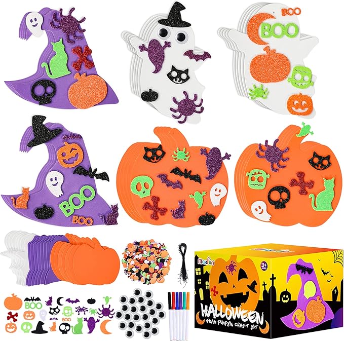 Max Fun 302PCS Halloween Crafts for Kids, Halloween Activities Foam Pumpkins for Crafts Stickers Gift Kits, DIY Art and Craft Set for Holiday Classroom Decorations Party Favors Supplies