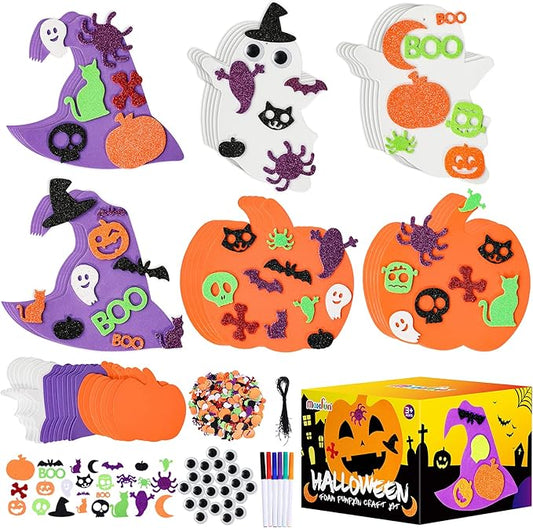 Max Fun 302PCS Halloween Crafts for Kids, Halloween Activities Foam Pumpkins for Crafts Stickers Gift Kits, DIY Art and Craft Set for Holiday Classroom Decorations Party Favors Supplies