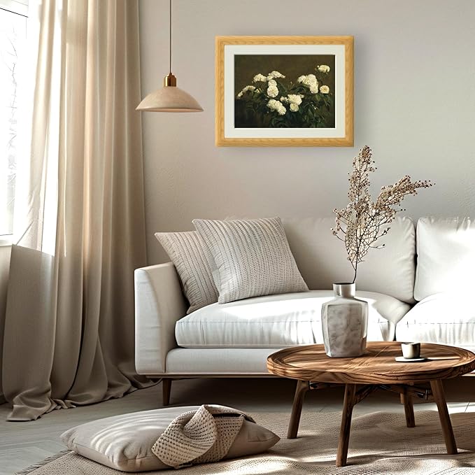 Brivoria Framed Canvas Wall Art Vintage Decor, Antique Botanical Floral Print with White Roses and Rustic Autumn Background for Living Room Dining Room Gallery Wall or Fireplace Display, 16"x20"