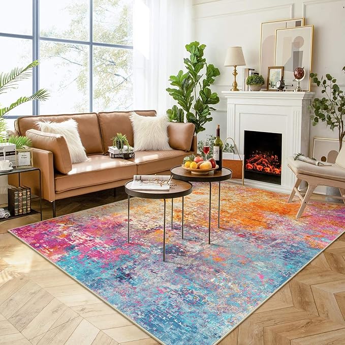 Lahome Modern Abstract Washable Living Room Rug, Colorful 8x10 Area Rugs for Bedroom Girls Kids Non Slip Low Pile, Large Soft Indoor Accent Carpet for Dining Room Table Home Decor