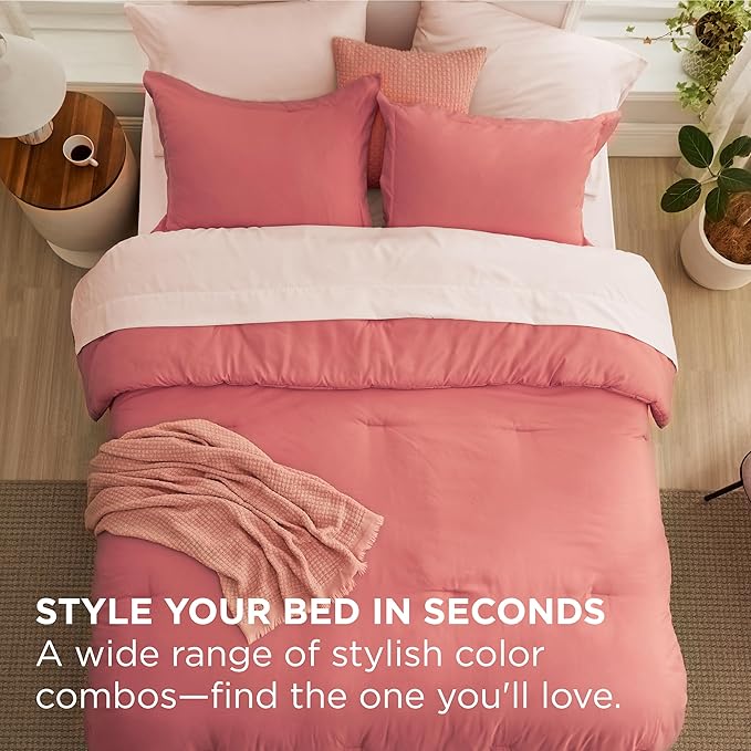 Bedsure King Size Comforter Set - 7 Pieces Coral King Bedding Set for All Seasons, Boho Contrasting Design Bed in a Bag with Comforter, Sheets, Pillowcases & Shams