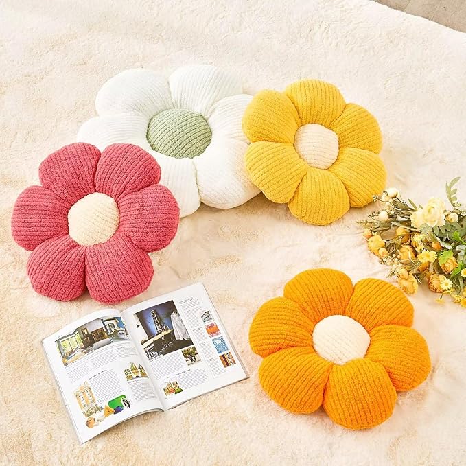Flower Throw Pillow, Soft White 14.9" Shaped Floor Pillow for Home Decor, Cute Aesthetic Plush Decorative Pillows for Bed, Sofa, Couch