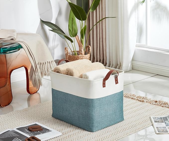 DECOMOMO Fabric Storage Basket Large Closet Storage Bins for Toys Nursery & Laundry Storage (Green & White, XXL - 3 Pack)