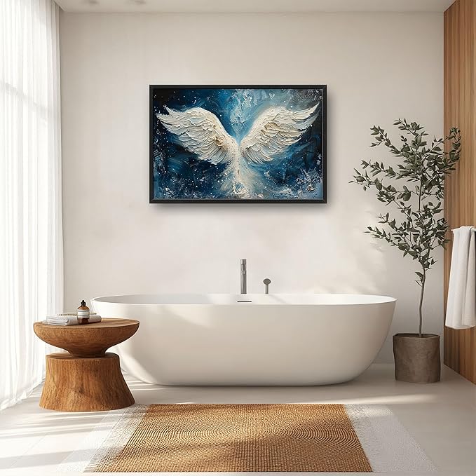 Angel Wings Large Wall Art for Living Room Framed, Angel Wall Decor Pictures, Christian Holy White Wing Canvas Print Painting, Aesthetic Artwork Bedroom Office Home Decor 36"x24"