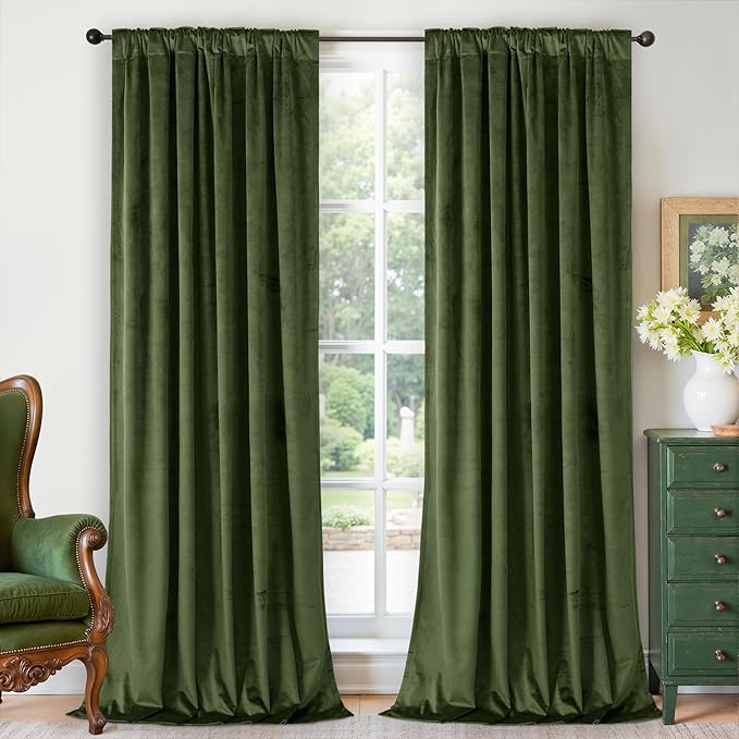 BGment Dark Green Velvet Blackout Curtains 102 Inches for Living Room, Luxury Super Soft Thermal Insulated Curtains & Drapes with Back Tab Rod Pocket for Bedroom, Set of 2 Panels, 52 x 102 Inch