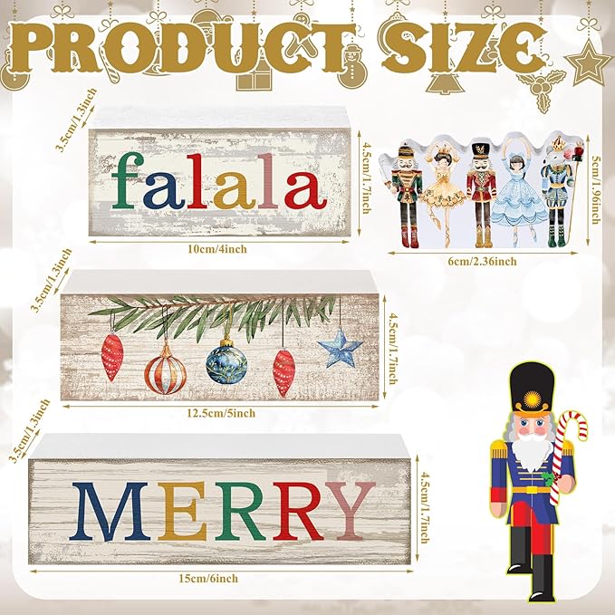 4 Pcs Christmas Table Decorations Wooden Nutcracker Fairy Ballet Merry Christmas Table Centerpiece Decorative Soldier Fairy Ballet Block Signs Gift for Xmas Home Kitchen Tier Tray Decor