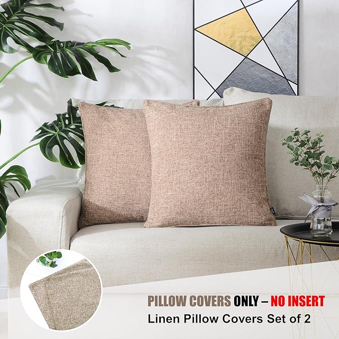 HPUK Pack of 2 Tan Throw Pillow Covers, 18x18 inch Accent Throw Pillows for Living Room, Bedroom, Dorm, Decorative Tan Pillow Covers for Couch, Sofa, Light Brown