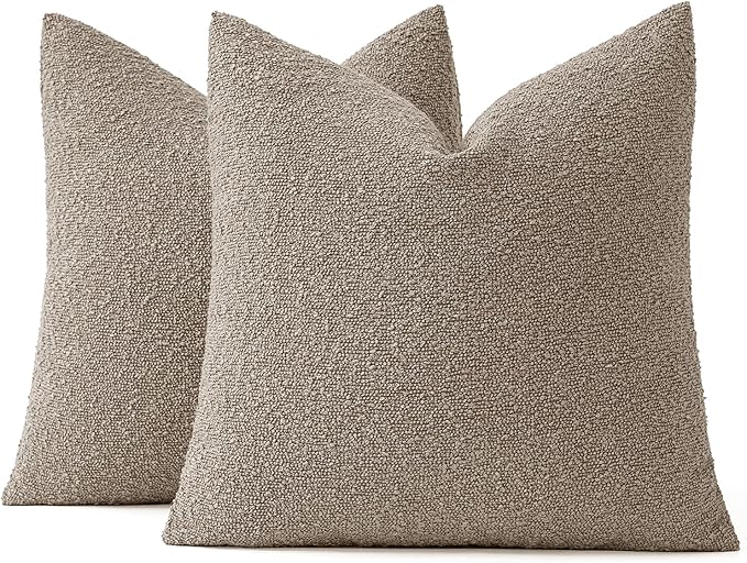 MIULEE 18x18 Inch Decorative Pillow Covers for Couch Bed Set of 2 Textured Boucle Neutral Throw Pillows Light Taupe Accent Solid Cushion Pillowcase Cozy Soft Sofa Livingroom Home Decor