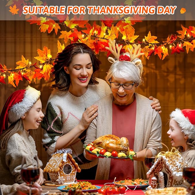 Fall Decor Fall Decorations for Home: Thanksgiving Decorations 10.8 FT Plug in Fall Garland with Lights 50 Orange Bulbs Lighted Fall Garland Lights for Thanksgiving Table Decor Indoor Outdoor