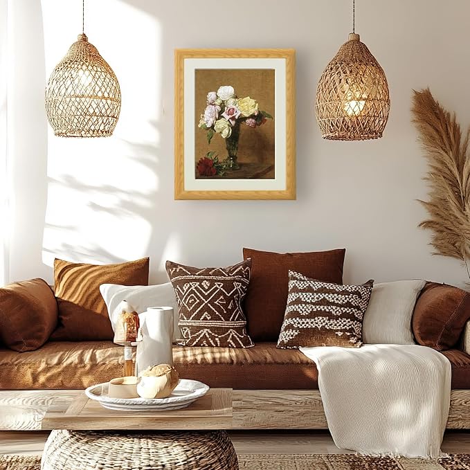 Brivoria Framed Canvas Wall Art Vintage Decor, Majestic Autumn Floral Still Life with Colorful Roses in Fluted Vase and Warm Rustic Tones for Living Room Dining Room Fireplace or Gallery Display,16x20