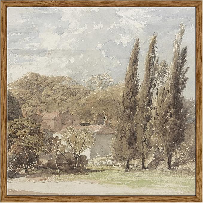 InSimSea Square Framed Canvas Wall Art, Gardens Classical Scenery Paintings, Rustic Gardens Wall Pictures for Bedroom Bathroom Living Room, Canvas Prints Artwork, Vintage Home Decor 16"x16"