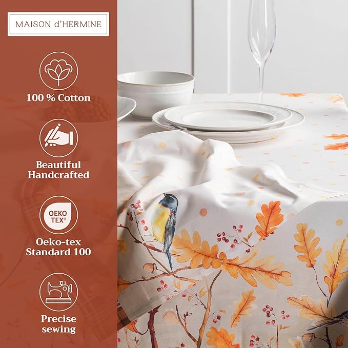 Maison d' Hermine Cloth Napkins Set of 4 100% Cotton Everyday Reusable Square Napkins Cloth Washable, Dinner, Party, Wedding, Restaurant (Oak Leaves, 20" x 20")